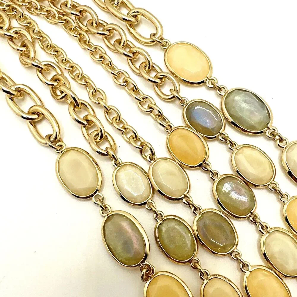 TALBOTS Multi Strand Statement Necklace Cream Beige Yellow Gold Tone 17-20